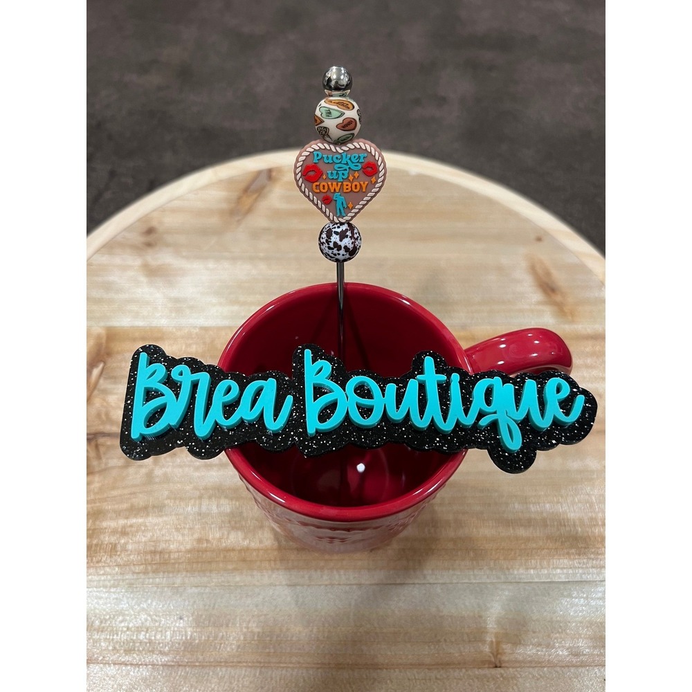 Pucker Up Cowboy Western Heart Coffee Drink Stirrer Silicone Beads Steel Paddle